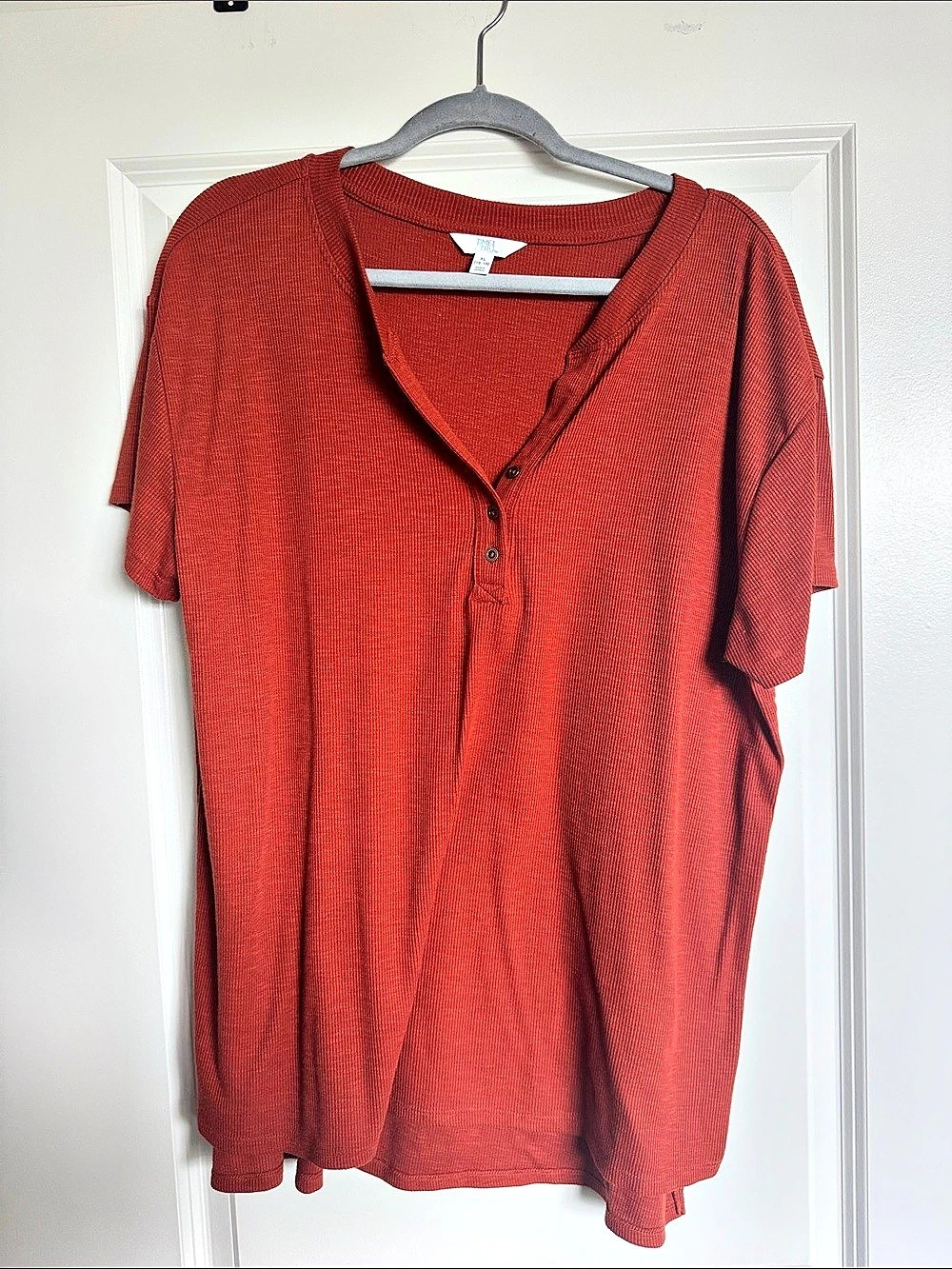 Time and Tru Short Sleeve Henley in Rust Size XL (16-18)